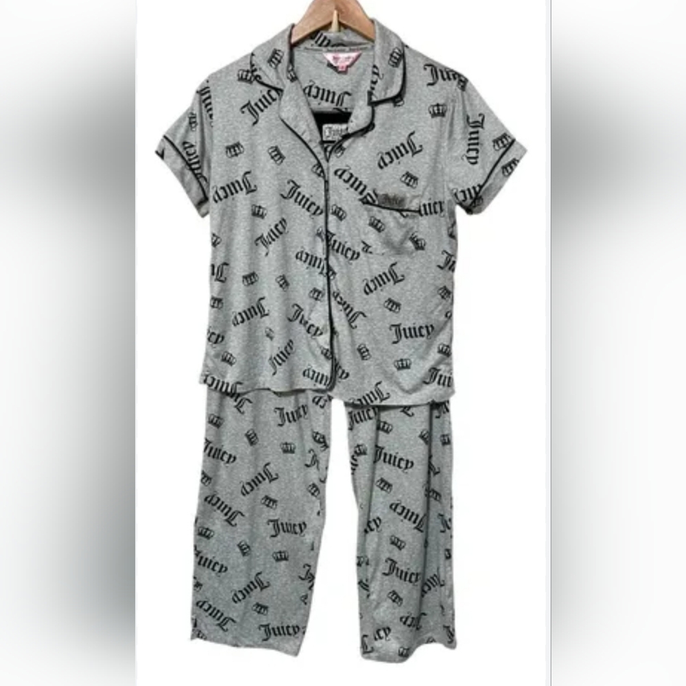 Juicy Couture Gray Logo Short-Sleeve Pajama Set